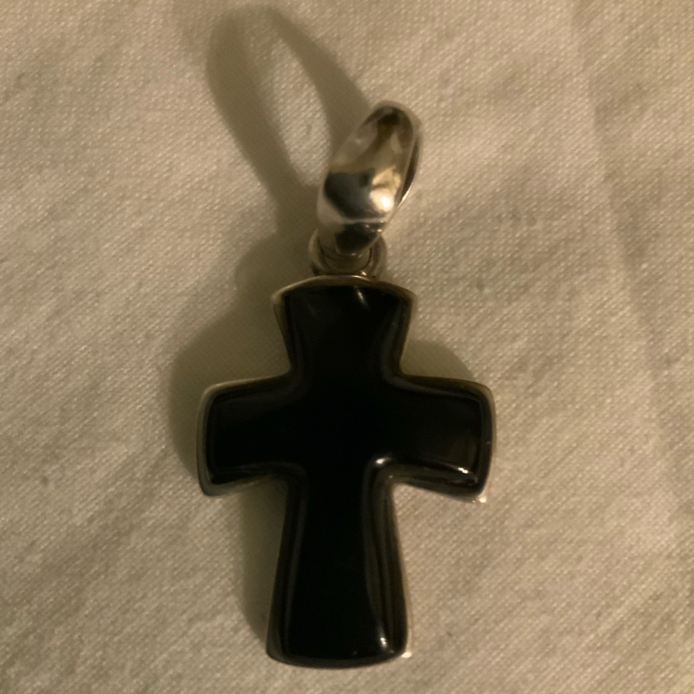 Authentic BARSE ONYX  CROSS PENDANT set in sterling silver.